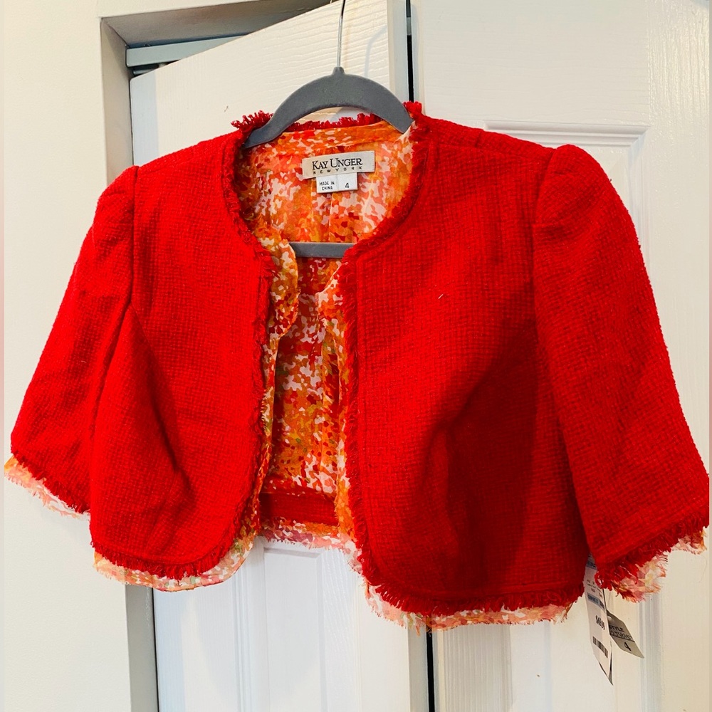 Red three-quarter Kay Unger sweater size 4